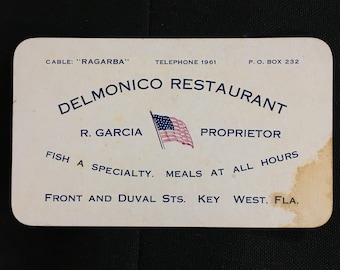 1930s Delmonico Restaurant Key West Florida Business Card