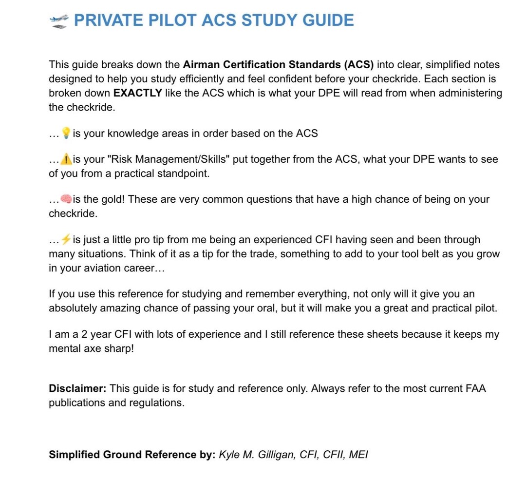 C172N Private Pilot ACS Study Guide - Etsy