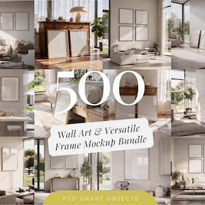 500 Wall Art Frame Mockup – Versatile  Multi PSD Smart Object Bundle (1, 2, 3, 4 Frames)