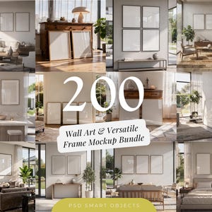 200 Wall Art Frame Mockup Bundle – Versatile PSD Sets with 2, 3, and 4 Frame Layouts
