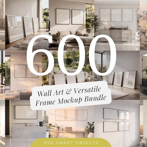 600 Wall Art Frame Mockup – Versatile  Multi PSD Smart Object Bundle (1, 2, 3, 4 Frames)