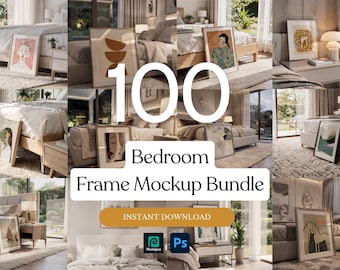 100 Bedroom Frame Mockup Bundle, Luxury Interior PSD Scenes, Photoshop & Photopea Compatible