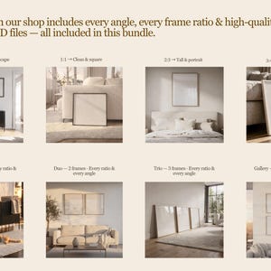 May include: A digital product bundle featuring various frame mockups in different aspect ratios and arrangements. Text reads: Every pack in our shop includes every angle, every frame ratio & high-quality reflection PSD files &mdash; all included in this bundle.