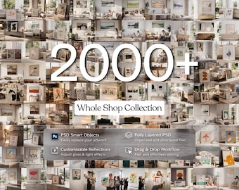 2000+ Professional Frame Mockup Bundle – Whole Shop Collection, Wall Art Mockup PSD, Photoshop & Photopea Compatible