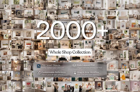 2000+ Professional Frame Mockup Bundle – Whole Shop Collection, Wall Art Mockup PSD, Photoshop & Photopea Compatible