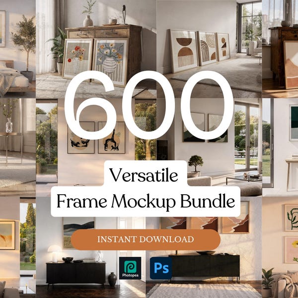 600+ Hight Quality Wall Art Frame Mockup Bundle – Multi Frame PSD Set (1,2,3,4 Frames) with Smart Objects & Realistic Reflections