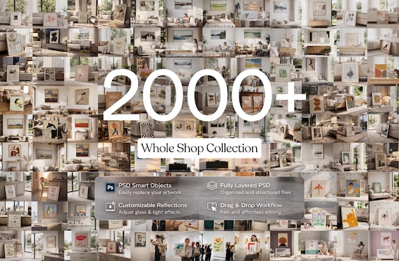 2000+ Ultimate Frame Mockup Bundle – Whole Shop Collection, Wall Art Mockup PSD, Photoshop & Photopea Compatible