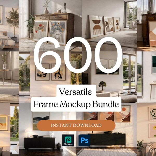 600+ Hight Quality Wall Art Frame Mockup Bundle – Multi Frame PSD Set (1,2,3,4 Frames) with Smart Objects & Realistic Reflections
