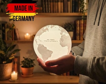 Personalisierte Globus Lampe mit Foto | 3D Erdlampe Nachtlicht | 16 Farbmodi | Geschenk Reisen Geburtstag | Made in Germany