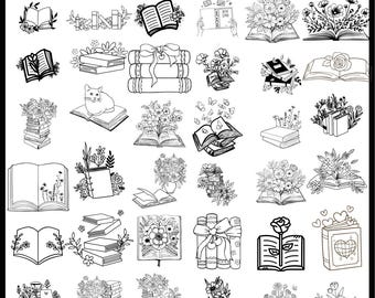 Floral Book SVG Bundle, Book Lover Library Designs (Digital Download)