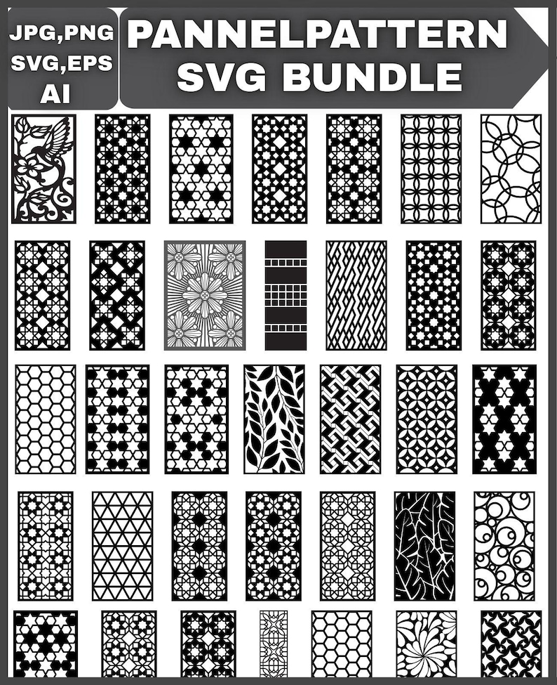 Pannel Pattern Geometric Laser Cut Panel SVG Bundle, CNC Stencil, Home Decor (digital ...