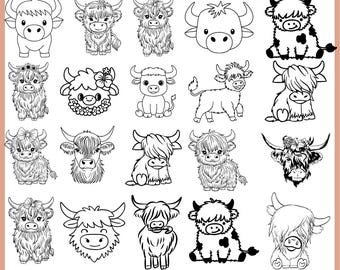 Paquete SVG de divertidas vacas de las Tierras Altas (descarga digital para Cricut)