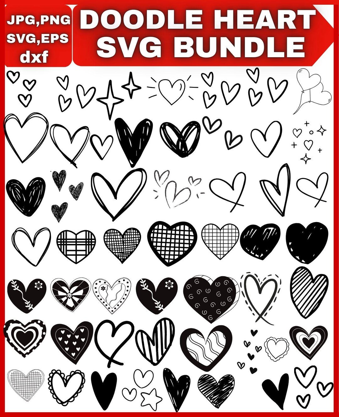 Doodle Heart SVG Bundle, Sketch Heart Clipart (digital Download) - Etsy