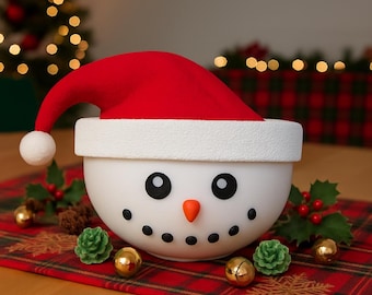 Snowman Santa Hat Candy Bowl – Christmas Decor, Holiday Candy Dish, Festive Table Centerpiece