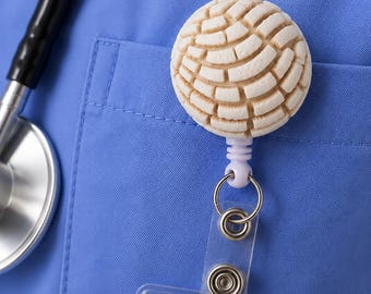 Mexican Concha Badge Reel | 3D Printed Nurse ID Holder | Pan Dulce Accessory