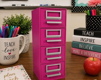 Tiny 3D Printed Filing Cabinet with Drawers – Mini Desktop Organizer –Teacher Desk Storage