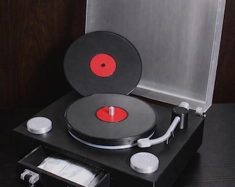 Record Player Coaster Set with Salt & Pepper Shakers and Sauce Drawer | Vinyl Lover Gift