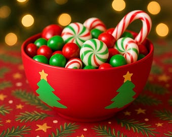 Cuenco navideño con temática de árbol de Navidad: festivo, decorativo, para dulces, aperitivos y exhibiciones navideñas