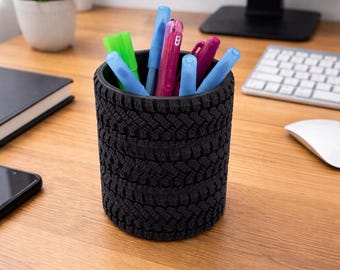 Tire Pencil/Pen Holder – Desk Organizer | 3D Printed Tire Cup |Gift for Car Lovers