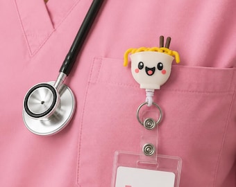 Kawaii Ramen Bowl Badge Reel Holder | Retractable ID Clip for Nurses