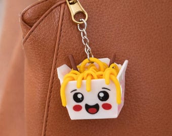 Kawaii Chinese Takeout Box Keychain – Noodle Charm – Food Lover Gift