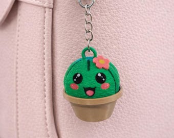 Fuzzy Cactus Keychain – Kawaii Plant Bag Charm, Terracotta Pot