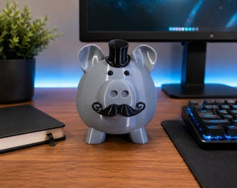 Distinguished Gentleman Piggy Bank, Personalized with Top Hat & Mustache, Custom 3D Printed Savings Bank