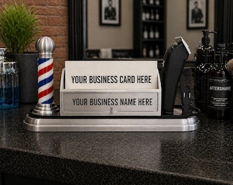 Barbershop Business Card Holder – Custom Barber Decor Organizer with Clippers & Comb Design