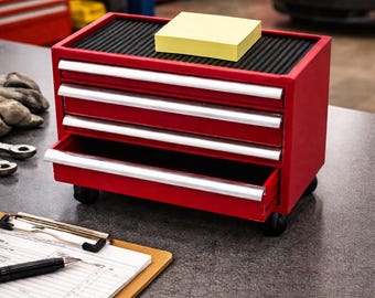Mini Tool Chest Desk Organizer | Tiny Rolling Toolbox | 3D Printed Desk Storage | Mechanic Gift