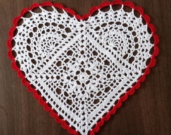 Crocheted Heart-Shaped Doily (p54r)