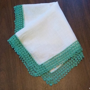 Irish Linen Hankie with Crocheted Green Edging (R2)