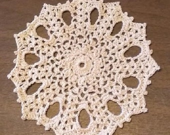 Crocheted Small Beige Doily  (e07)