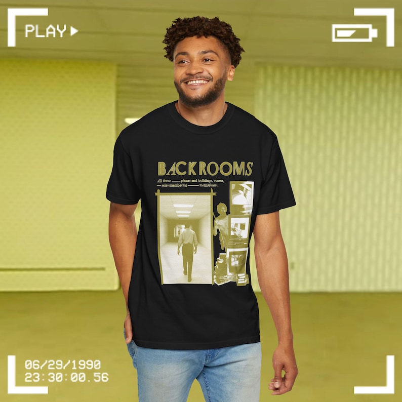 Backrooms Film Graphic T-shirt - Front Design | Horror Film Tee Black