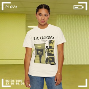 Backrooms Film Graphic T-shirt - Front Design | Horror Film Tee Ivory