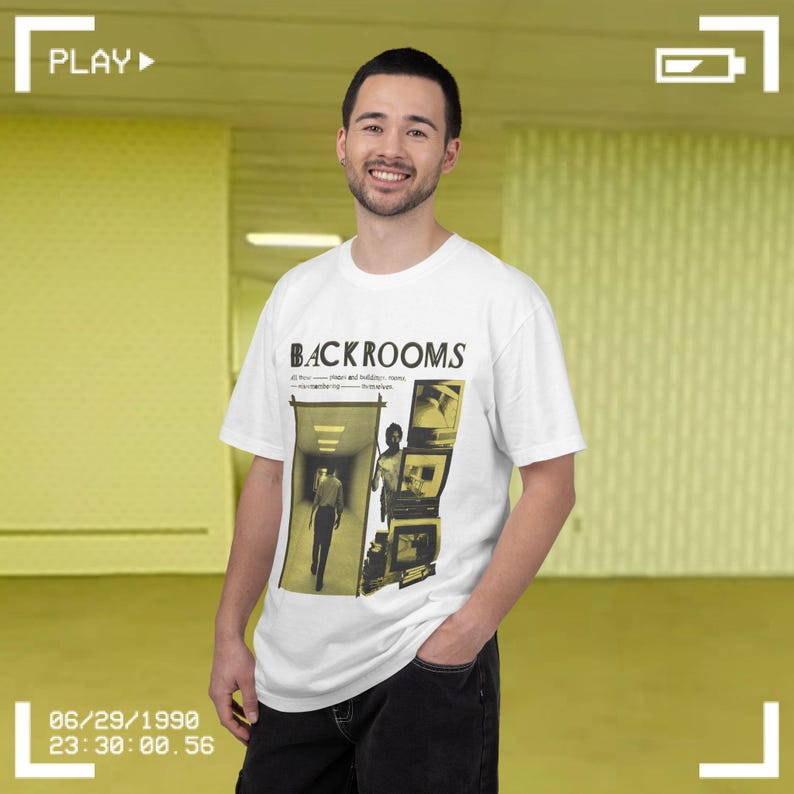 Backrooms Film Graphic T-shirt - Front Design | Horror Film Tee White