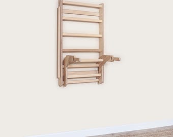 MowoFit Compact Base Swedish Ladder Wall Bar for Home Gym Solid Beech Wood with Push & Dip Extension