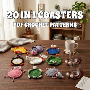20-in-1 Animal Crochet Coaster Pattern Bundle, Animals Cup Holder, Amigurumi, (PDF Pattern)
