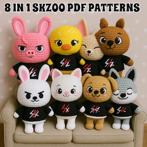 8 IN 1 SKZoo Crochet PatternS, , Skzoo Amigurumi Pattern, Stray Kids PDF Amimigurumi Pattern, Skzoo Bundle, Stray Kids Crochet Pattern