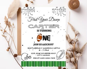 Football Birthday Invitation, American Football Party Invite (Printable Editable Template)