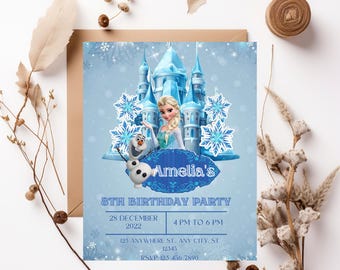 Frozen Birthday Invitation Template | Editable Canva Card (Digital Download)