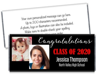 Set of 12 2019 High School Photo Graduation Candy Bar Wrappers PERSONALIZED