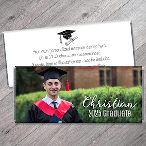 We Print - One Large Photo with Name Personalized Graduation Candy Bar Wrappers - Grad Party Favors - Photo Grad Favors - Set of 12
