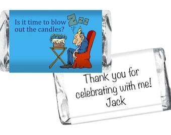 Set of 42 - Old Man Sleeping Miniatures Candy Bar Labels - Adult Birthday Favors - 40th, 50th, 60th, 70th, 80th Favors