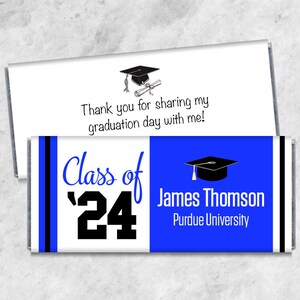We Print - Class of &#39;25, any year, any color - Graduation Candy Bar Wrappers - Personalized 2025 Graduation Party Favors - Set of 12