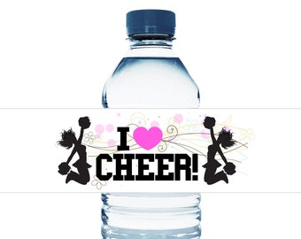 Cheer Theme Water Bottle Labels. Cheer Girl Birthday Water Bottle Stickers. Cheer Party Favors - Set of 10