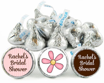 Pink and Brown Bridal Shower Labels for Hershey's Kisses. Bridal Shower Kiss Stickers - Bridal Shower Favors - Set of 108
