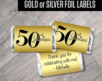 Personalized Foil Labels: Mini Candy Wrappers, Milestone Stickers - Set of 42