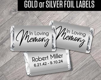 Personalized In Loving Memory Hershey's Miniatures Stickers - Gold or Silver Foil (Set of 42)