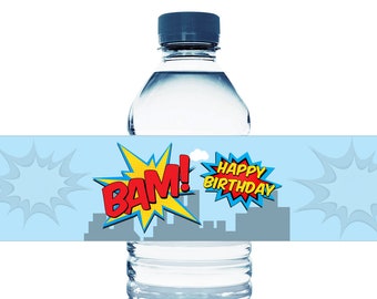 Superhero Water Bottle Labels. Superhero Party Favors. Superhero Water Bottle Stickers - Set of 10