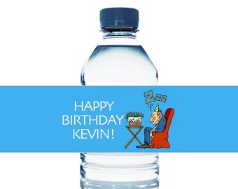 Personalized Old Man Sleeping Adult Birthday Water Bottle Labels. Milestone Adult Birthday Water Bottle Stickers - Set of 10